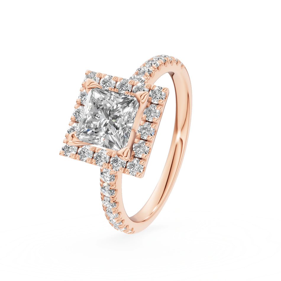Rose Gold 14K (585) Engagement Ring - Gremari Seven Icon with 1,00ct Lab Grown Diamond, Princess Cut