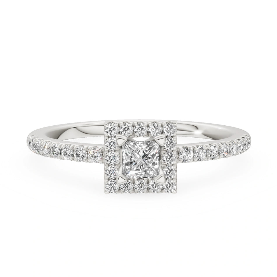 White Gold 14K (585) Engagement Ring - Gremari Seven Icon with 0,15ct Lab Grown Diamond, Princess Cut