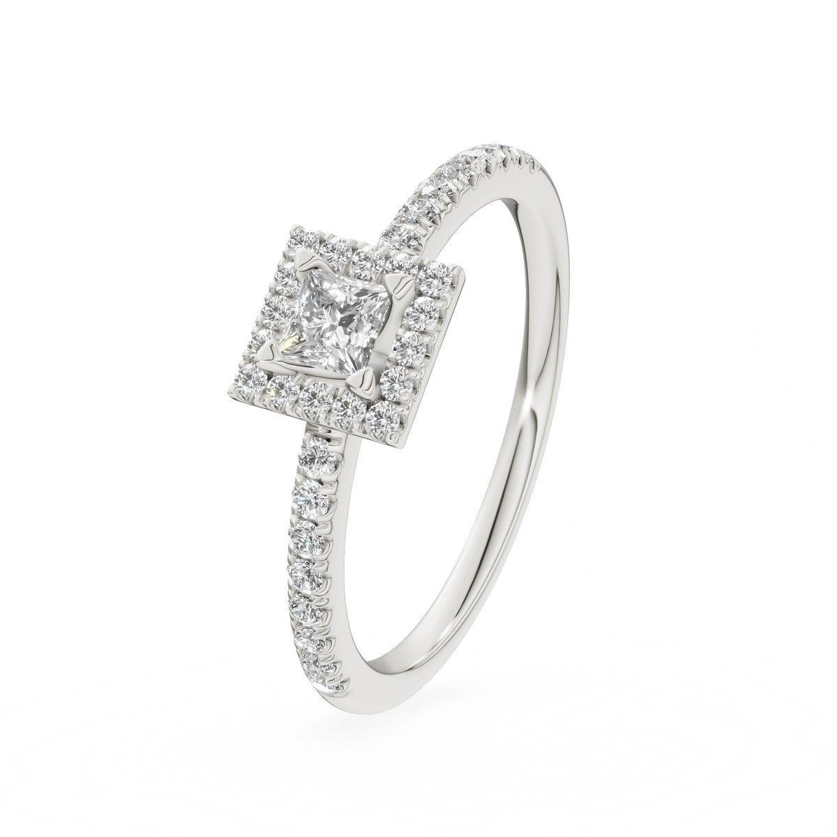 White Gold 14K (585) Engagement Ring - Gremari Seven Icon with 0,15ct Lab Grown Diamond, Princess Cut