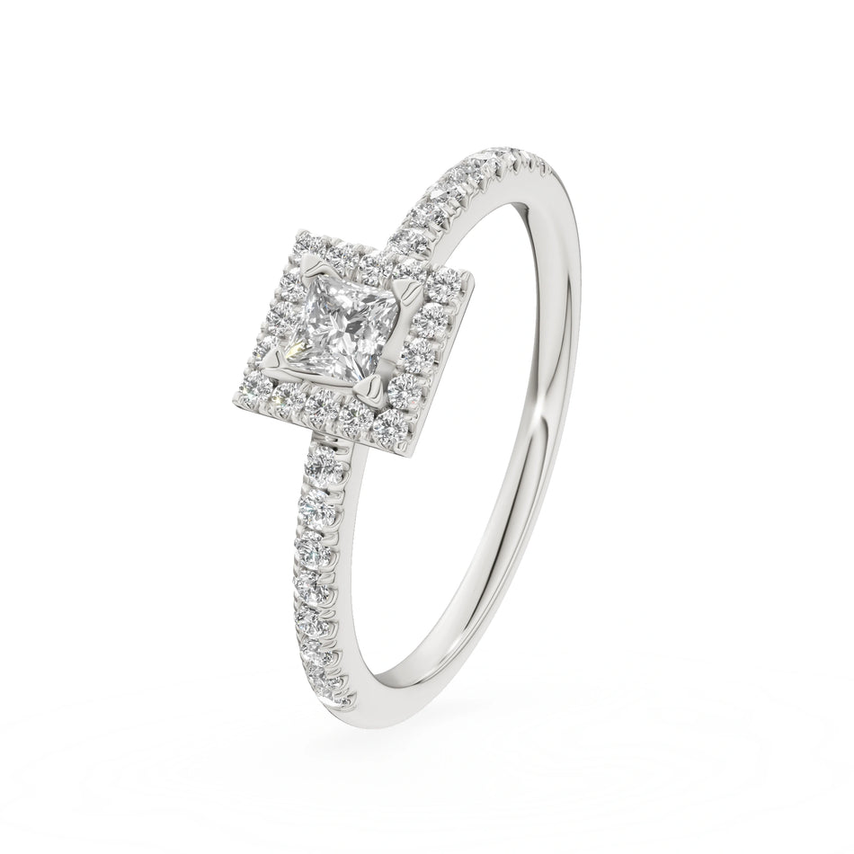 White Gold 14K (585) Engagement Ring - Gremari Seven Icon with 0,15ct Lab Grown Diamond, Princess Cut