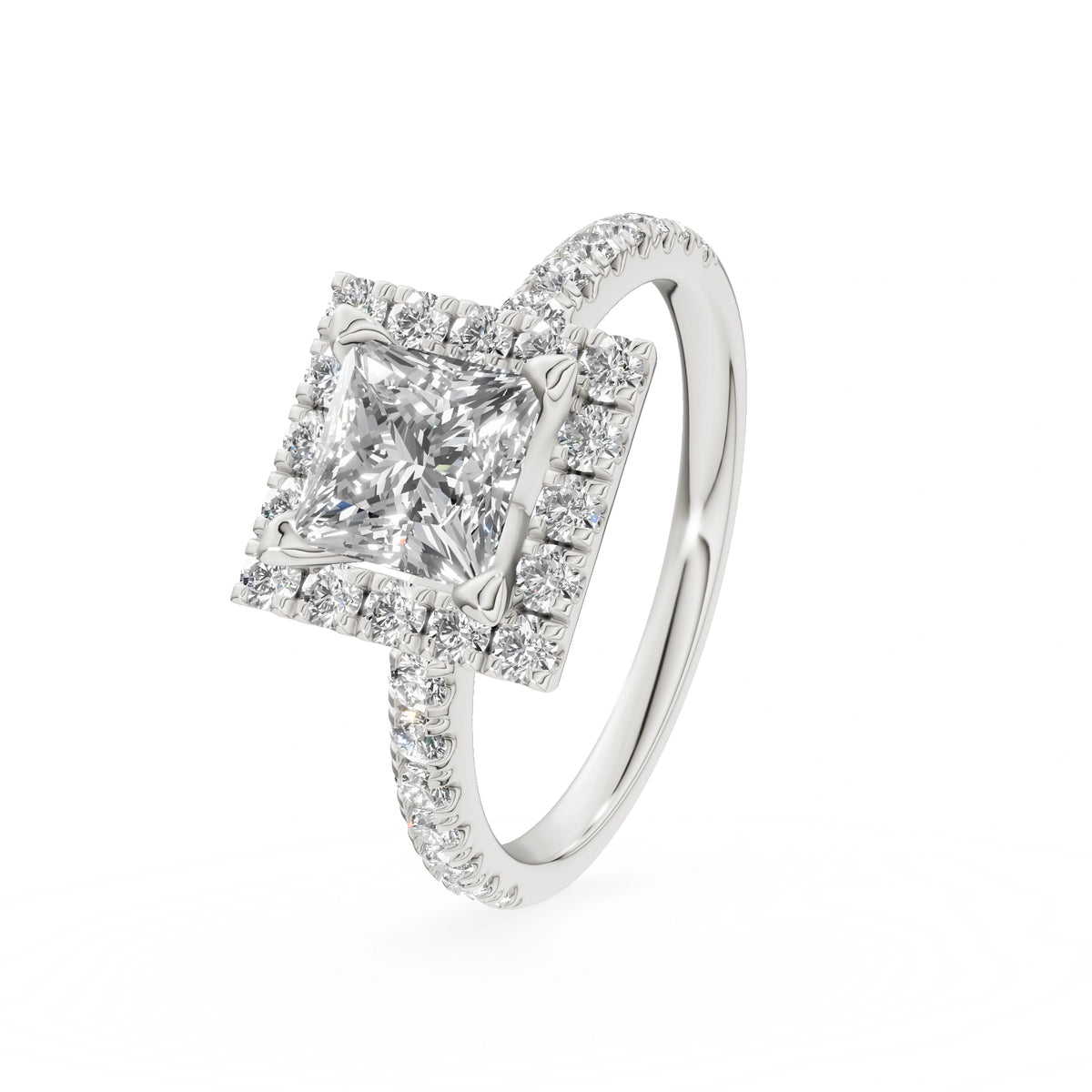 White Gold 14K (585) Engagement Ring - Gremari Seven Icon with 1,00ct Lab Grown Diamond, Princess Cut