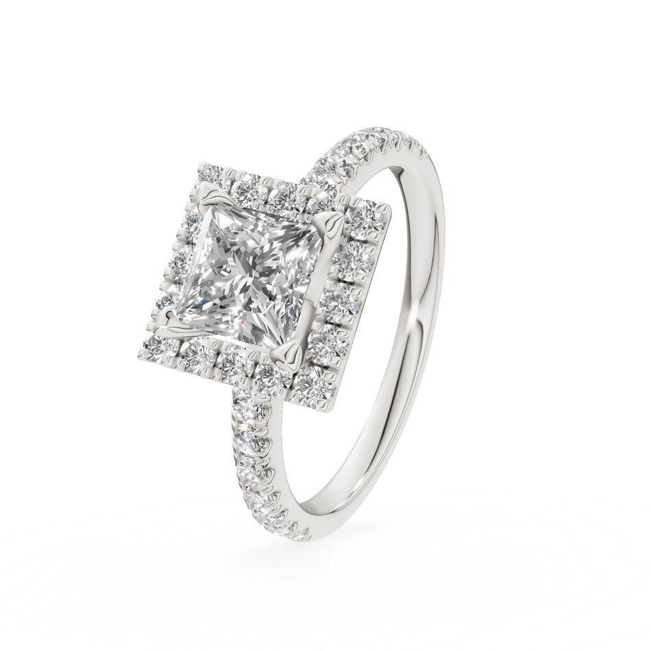 White Gold 14K (585) Engagement Ring - Gremari Seven Icon with 1,00ct Lab Grown Diamond, Princess Cut
