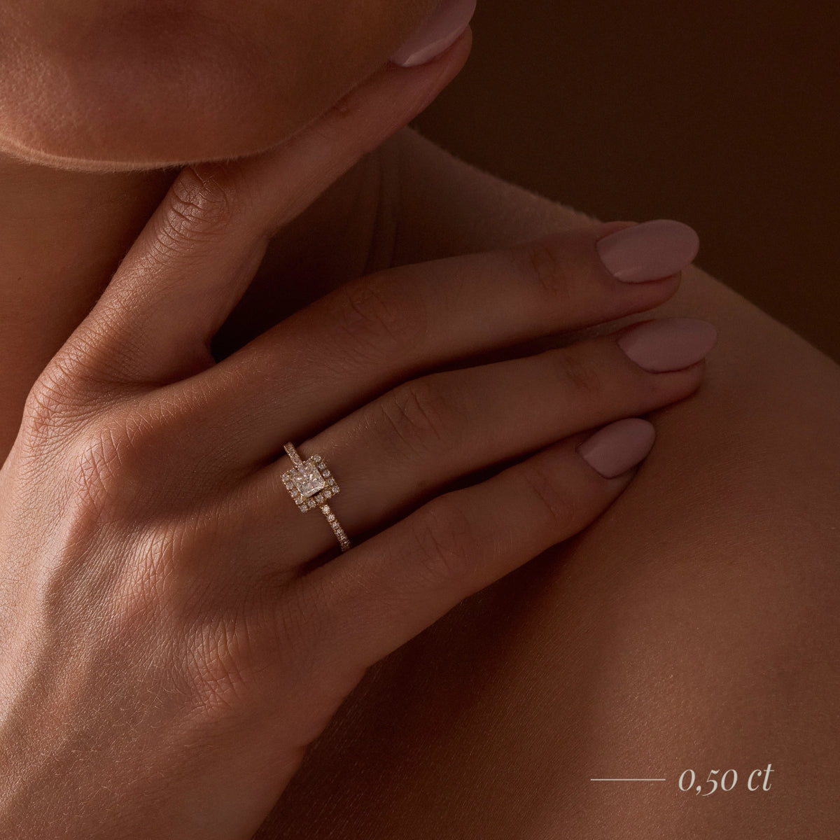 Rose Gold 14K (585) Engagement Ring - Gremari Seven Icon with 0,30ct Lab Grown Diamond, Princess Cut