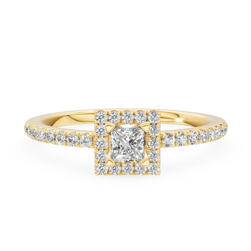 Yellow Gold 14K (585) Engagement Ring - Gremari Seven Icon with 0,15ct Lab Grown Diamond, Princess Cut