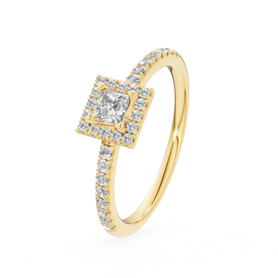 Yellow Gold 14K (585) Engagement Ring - Gremari Seven Icon with 0,15ct Lab Grown Diamond, Princess Cut