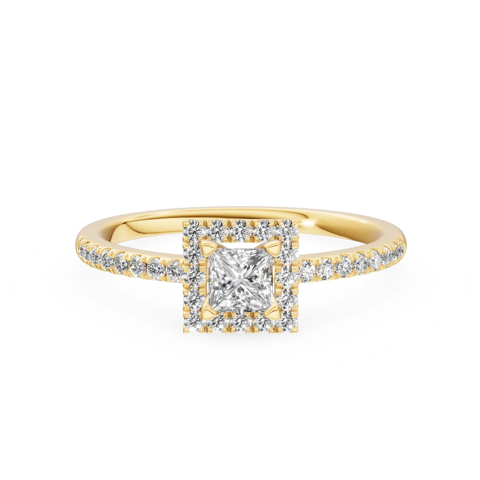 Yellow Gold 14K (585) Engagement Ring - Gremari Seven Icon with 0,30ct Lab Grown Diamond, Princess Cut