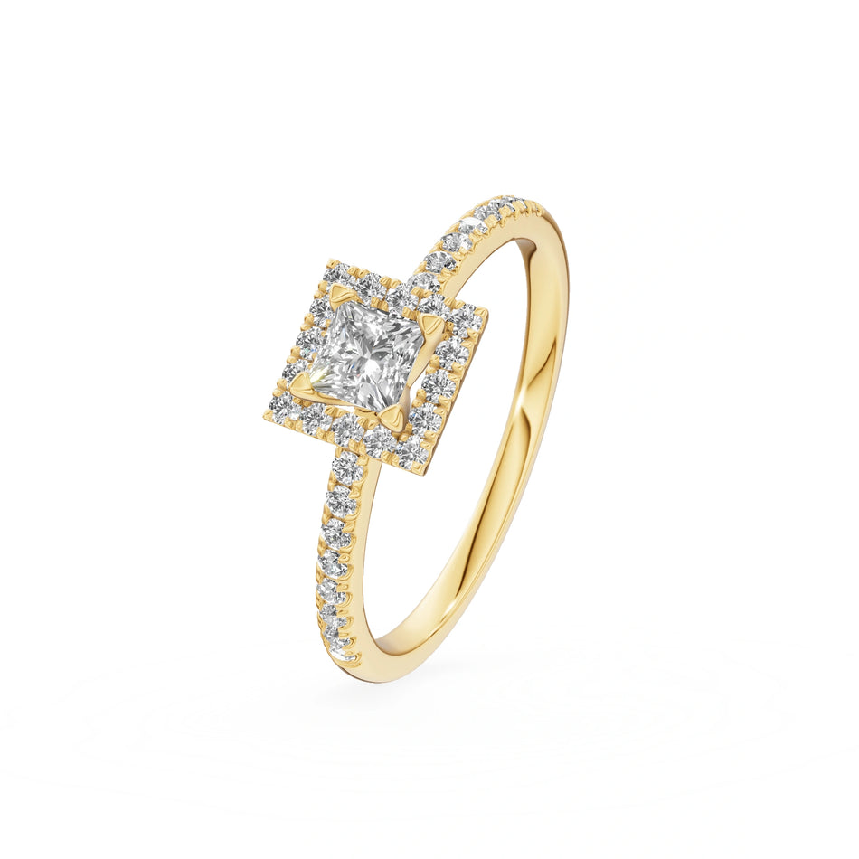 Yellow Gold 14K (585) Engagement Ring - Gremari Seven Icon with 0,30ct Lab Grown Diamond, Princess Cut