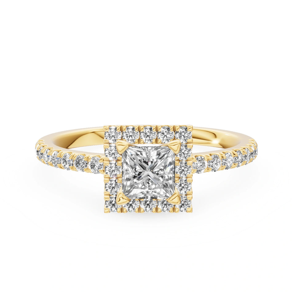 Yellow Gold 14K (585) Engagement Ring - Gremari Seven Icon with 0,50ct Lab Grown Diamond, Princess Cut