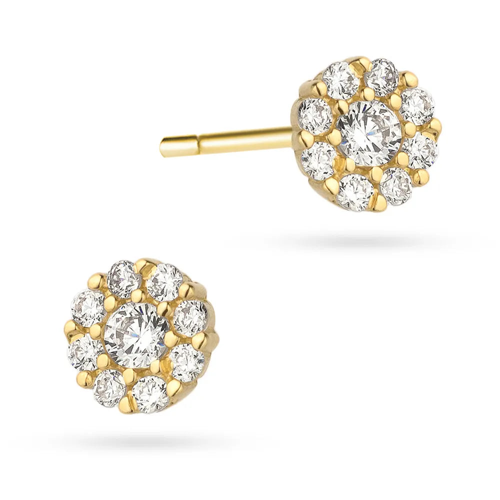 goldene Ohrstecker mit Zirkonia-Blumen und Kreisen k gw 286 585