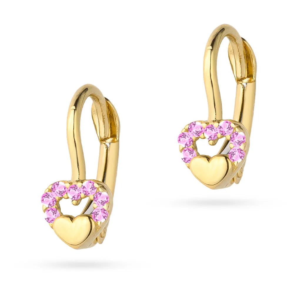 goldene Ohrringe mit englischem Verschluss und Zirkonia-Herz rosa K GW 296 585
