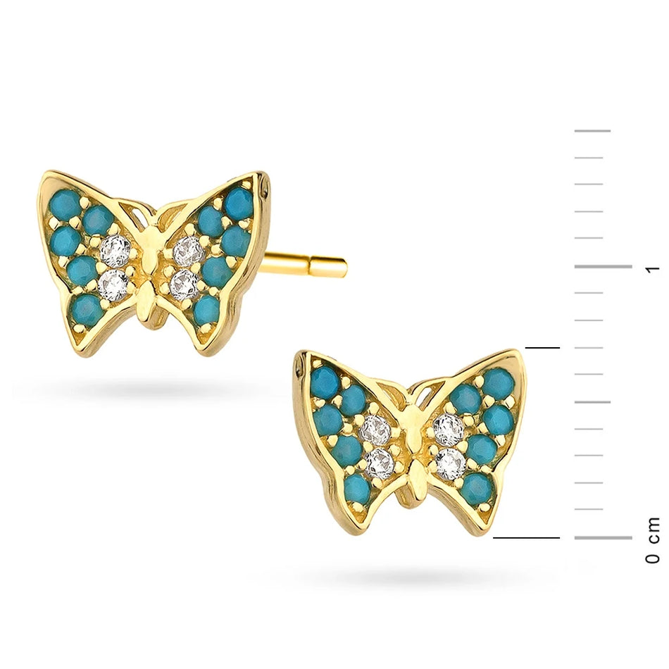 Children’s Gold Blue Butterfly Earrings with Zirconia