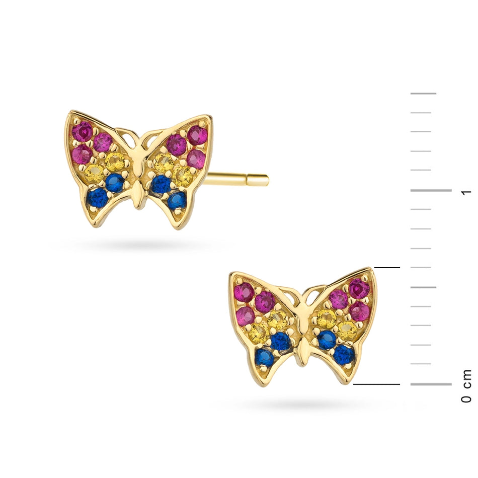 Children’s Gold Butterfly Earrings with Multicolored Zirconia