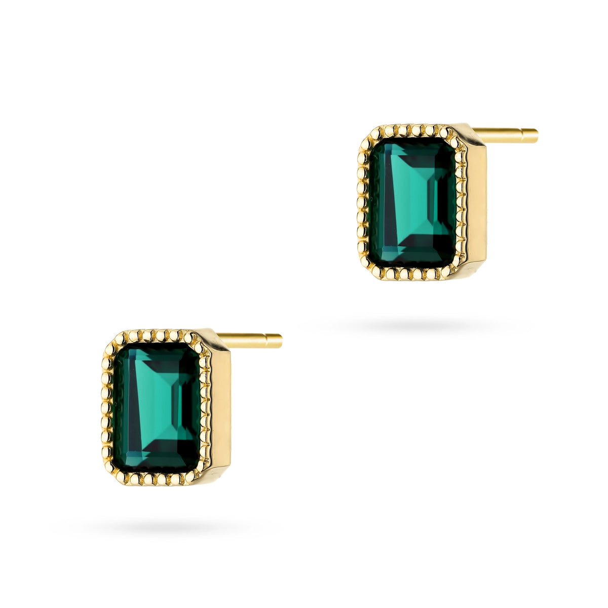 Gold Stud Earrings with Green Quartz | 585 (14k) Gold Stud Earrings