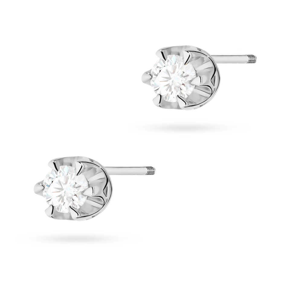 White Gold Earrings with 0.10 ct Diamonds | 585 (14k) White Gold Screw Back Stud Earrings