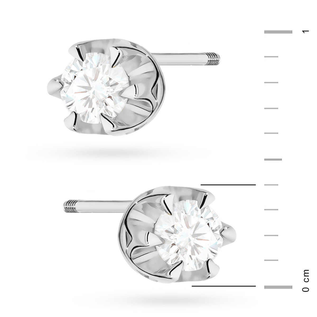 White Gold Earrings with 0.10 ct Diamonds | 585 (14k) White Gold Screw Back Stud Earrings