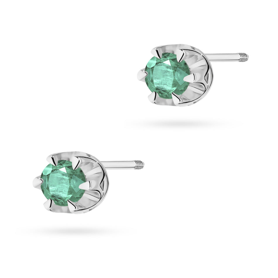 White Gold Earrings with 0.15 ct Emeralds | 585 (14k) White Gold Screw Back Stud Earrings