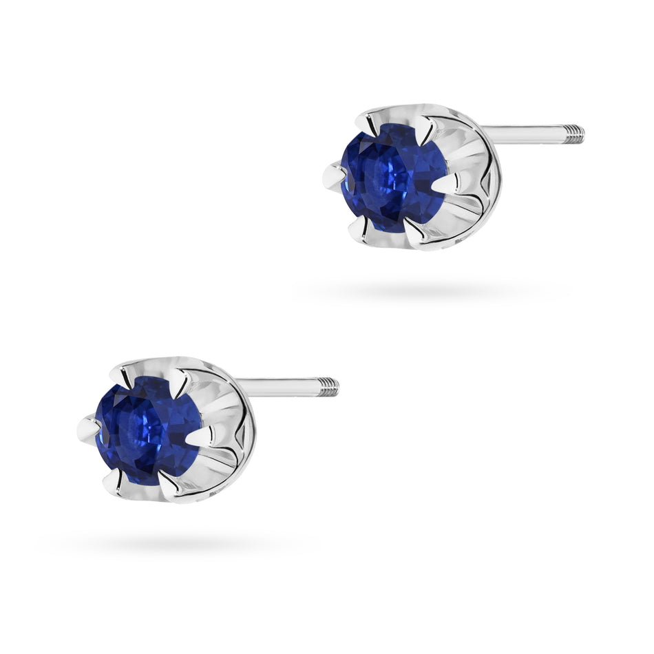 White Gold Earrings with 0.15 ct Sapphires | 585 (14k) White Gold Screw Back Stud Earrings