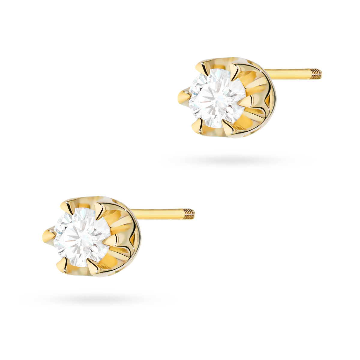 Gold Earrings with 0.10 ct Diamonds | 585 (14k) Gold Screw Back Stud Earrings
