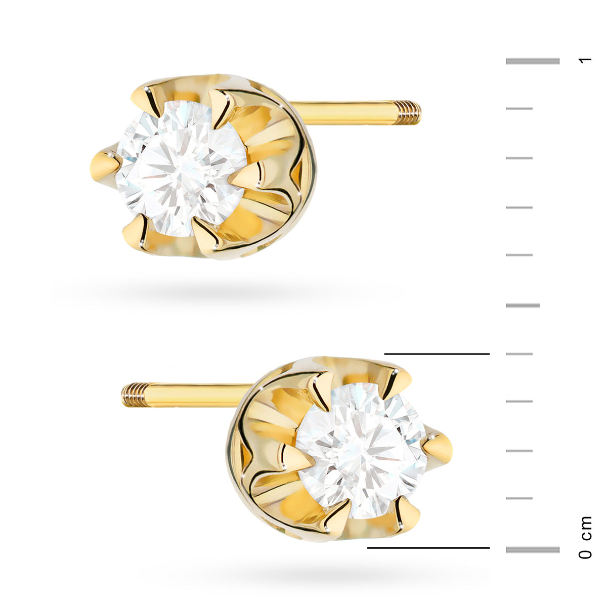 Gold Earrings with 0.10 ct Diamonds | 585 (14k) Gold Screw Back Stud Earrings