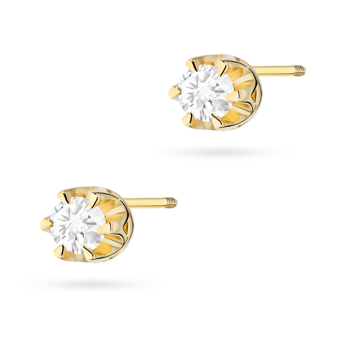Gold Earrings with 0.12 ct Diamonds | Screw Back Stud Clasp