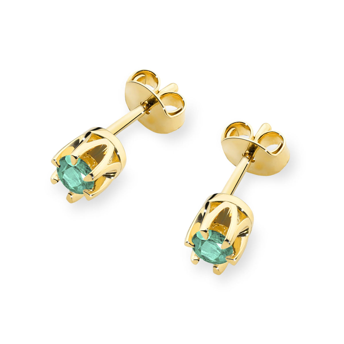 Gold Earrings with 0.15 ct Emeralds | 585 (14k) Gold Stud Earrings