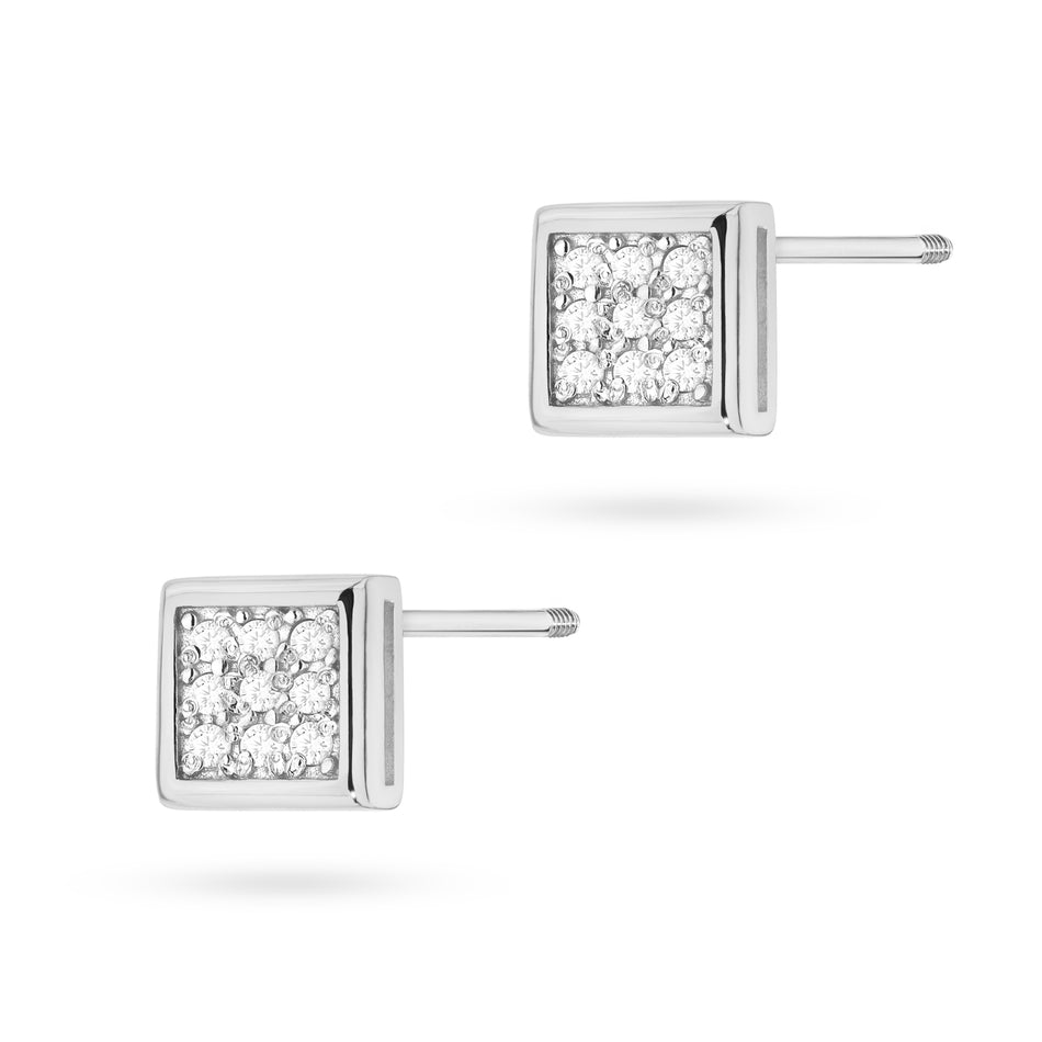 White Gold Earrings with 0.09 ct Diamonds | 585 (14k) White Gold Screw Back Stud Earrings
