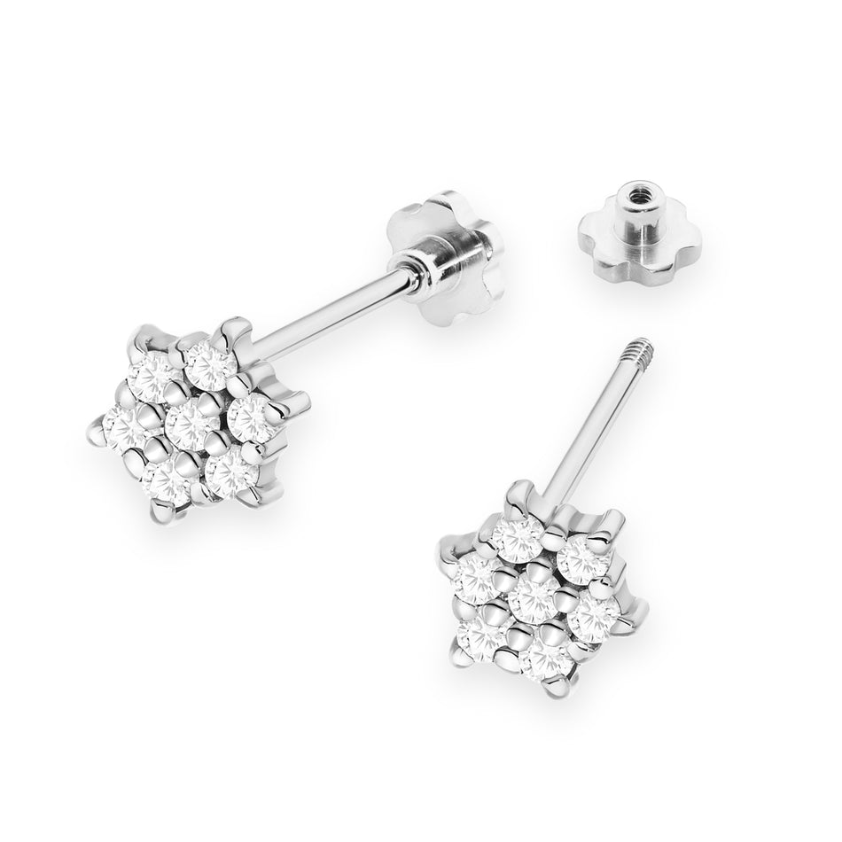 White Gold Earrings with 0.12 ct Diamonds | 585 (14k) White Gold Screw Back Stud Earrings