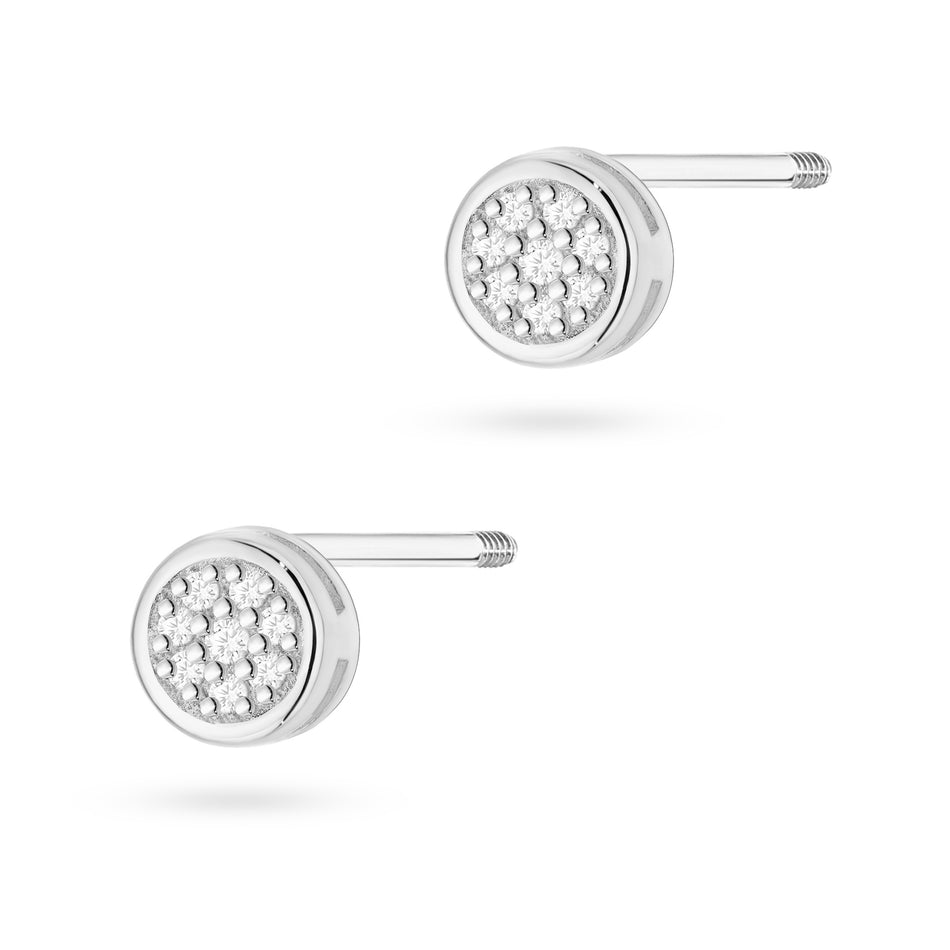 White Gold Earrings with 0.08 ct Diamonds | 585 (14k) White Gold Screw Back Stud Earrings