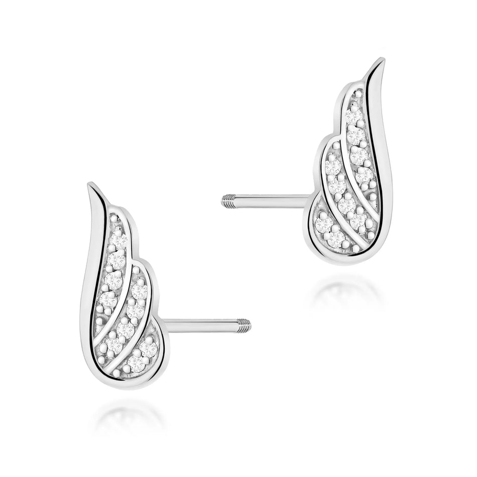 White Gold Earrings with 0.10 ct Diamonds | 585 (14k) White Gold Screw Back Stud Earrings