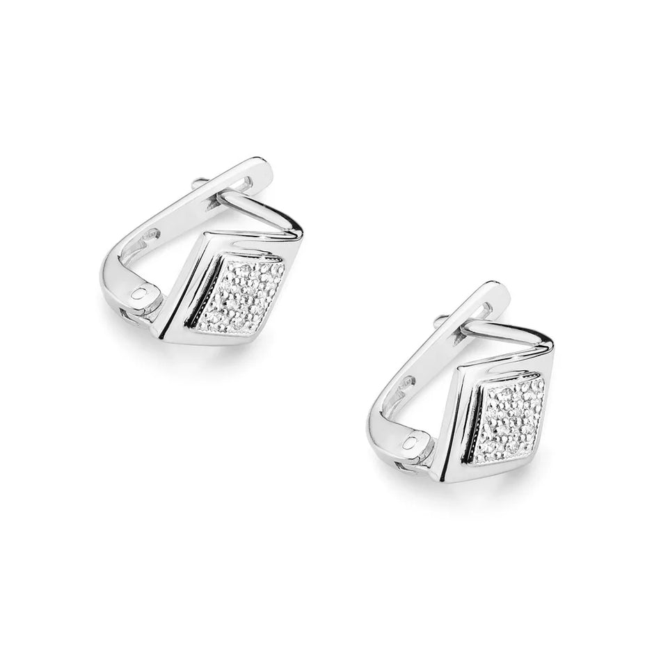 White Gold Earrings with 0.08 ct Diamonds | 585 (14k) White Gold English Clasp Earrings