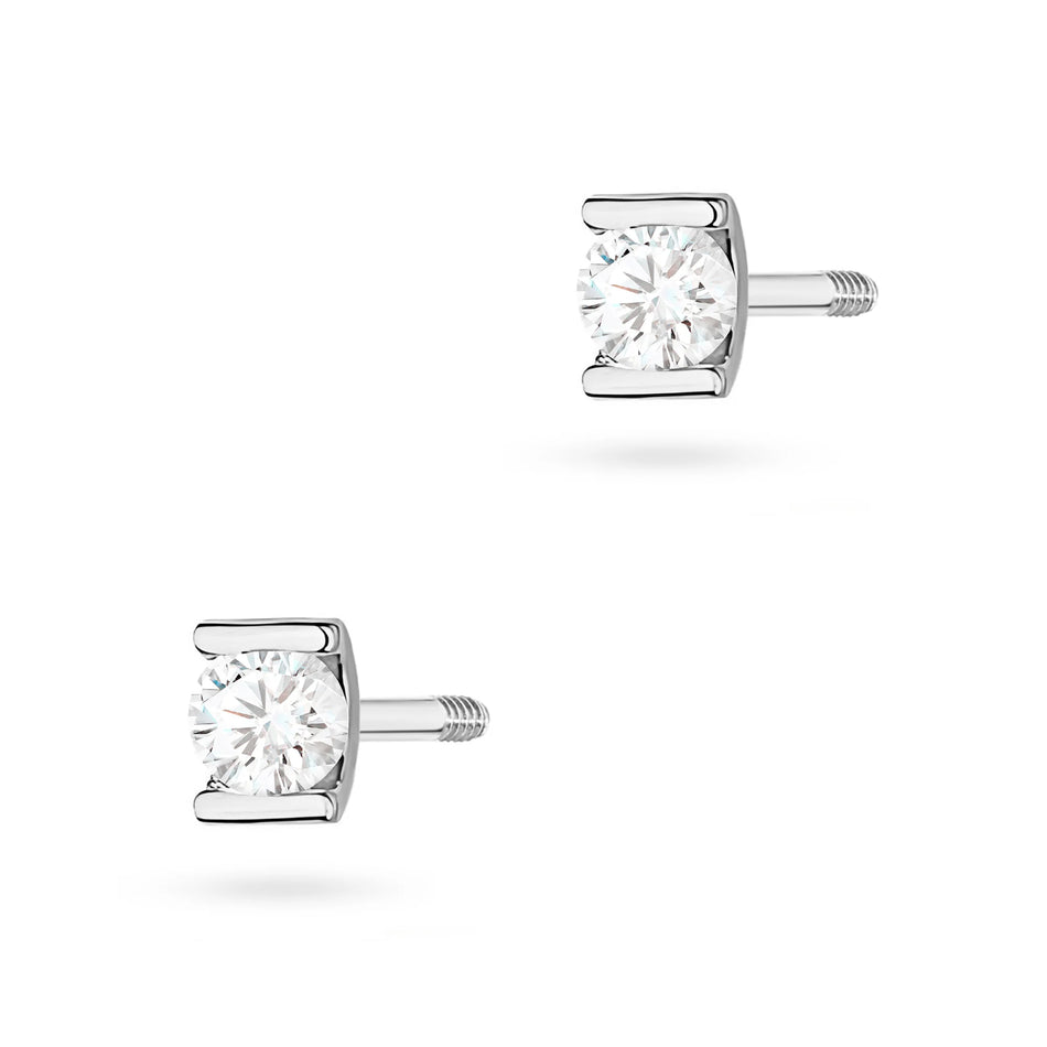 White Gold Earrings with 0.04 ct Diamonds | 585 (14k) White Gold Screw Back Stud Earrings