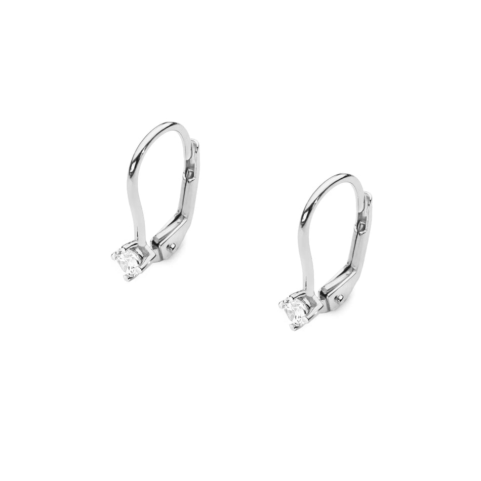 White Gold Earrings with 0.08 ct Diamonds | 585 (14k) White Gold English Clasp Earrings