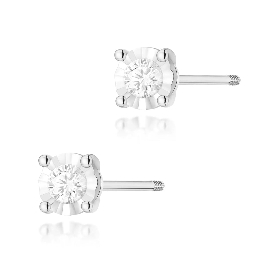 White Gold Earrings with 0.08 ct Diamonds | 585 (14k) White Gold Screw Back Stud Earrings