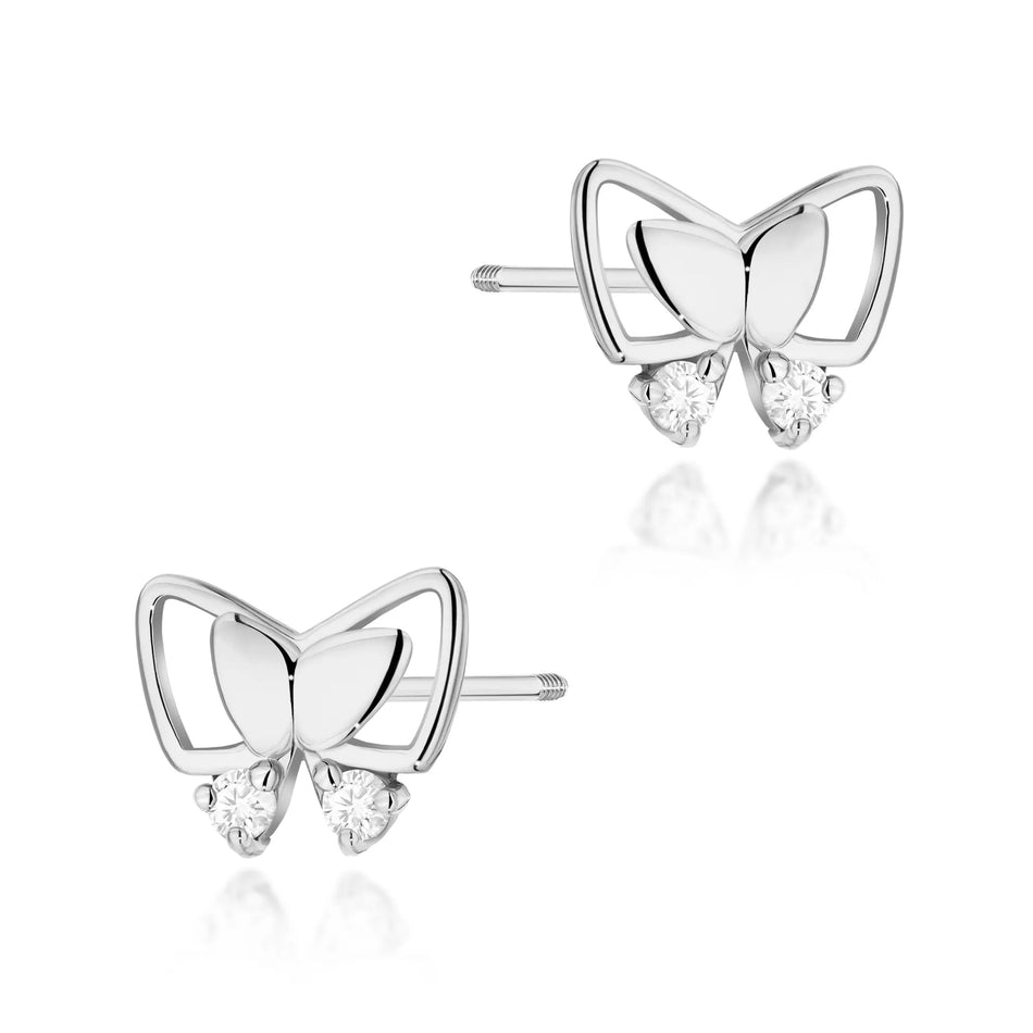 White Gold Earrings with 0.08 ct Diamonds | 585 (14k) White Gold Screw Back Stud Earrings