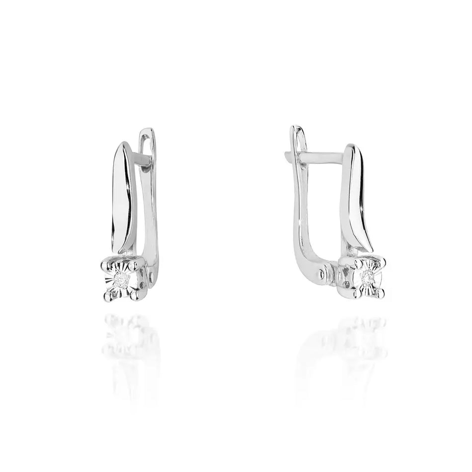 White Gold Earrings with 0.0086 ct Diamonds | 585 (14k) White Gold English Clasp Earrings