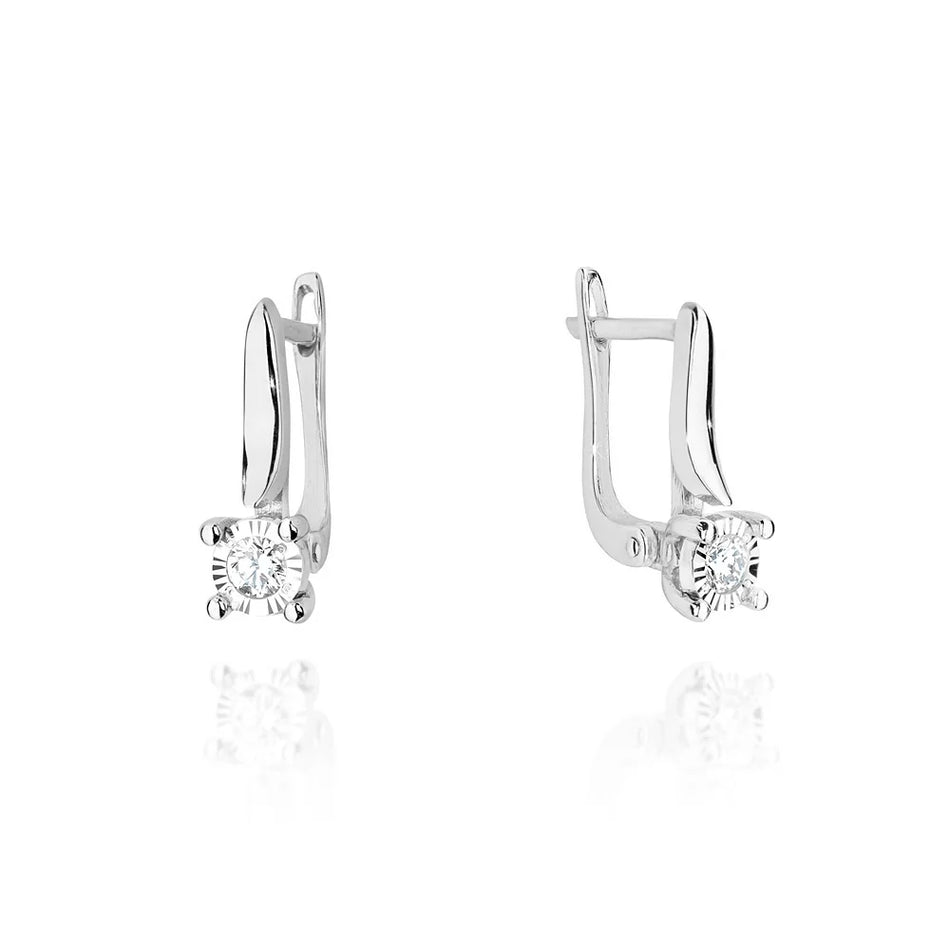 White Gold Earrings with 0.08 ct Diamonds | 585 (14k) White Gold English Clasp Earrings