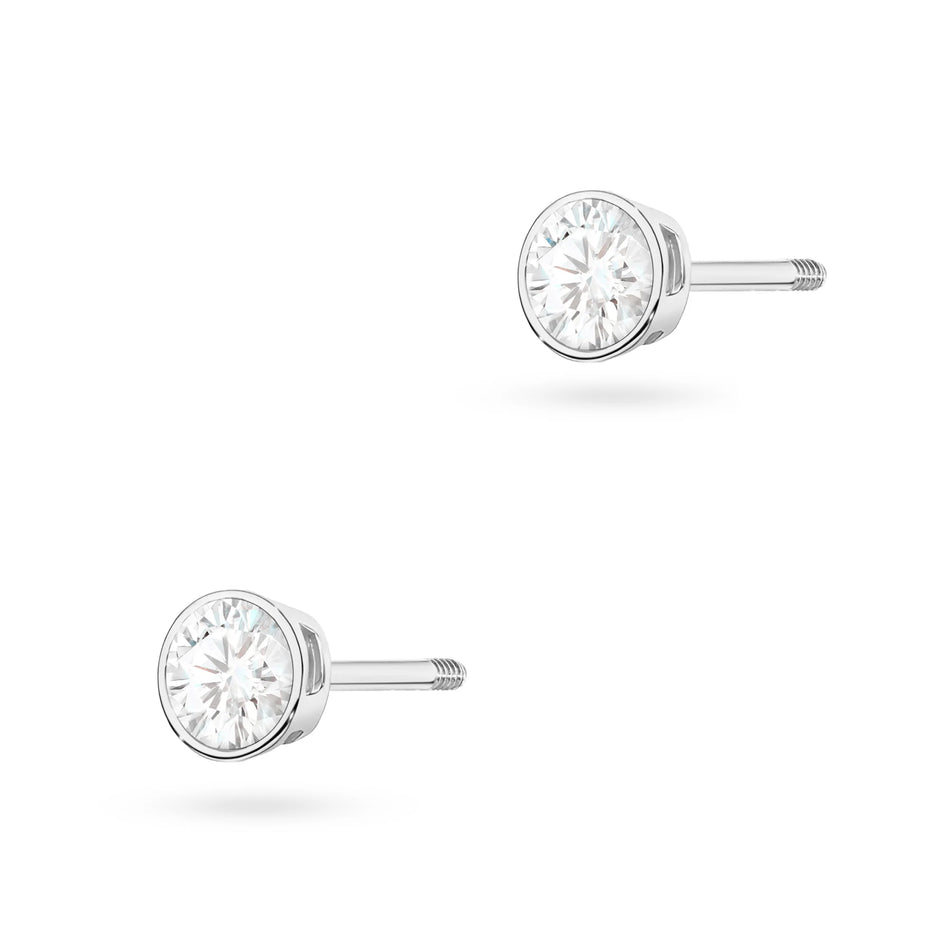 White Gold Earrings with 0.10 ct Diamonds | 585 (14k) White Gold Screw Back Stud Earrings