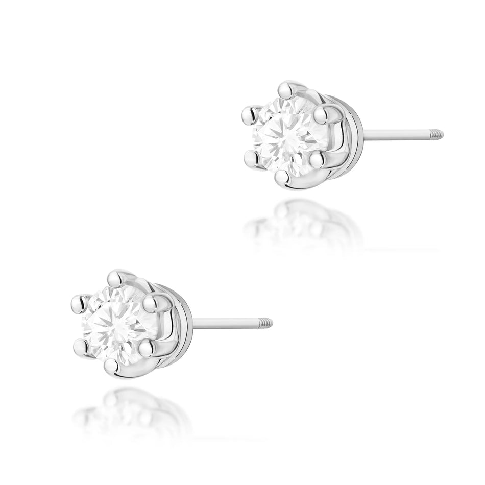 White Gold Earrings with 0.15 ct Diamonds | 585 (14k) White Gold Screw Back Stud Earrings