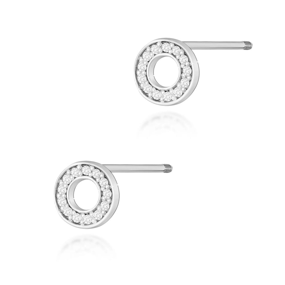 White Gold Earrings with 0.13 ct Diamonds | 585 (14k) White Gold Screw Back Stud Earrings