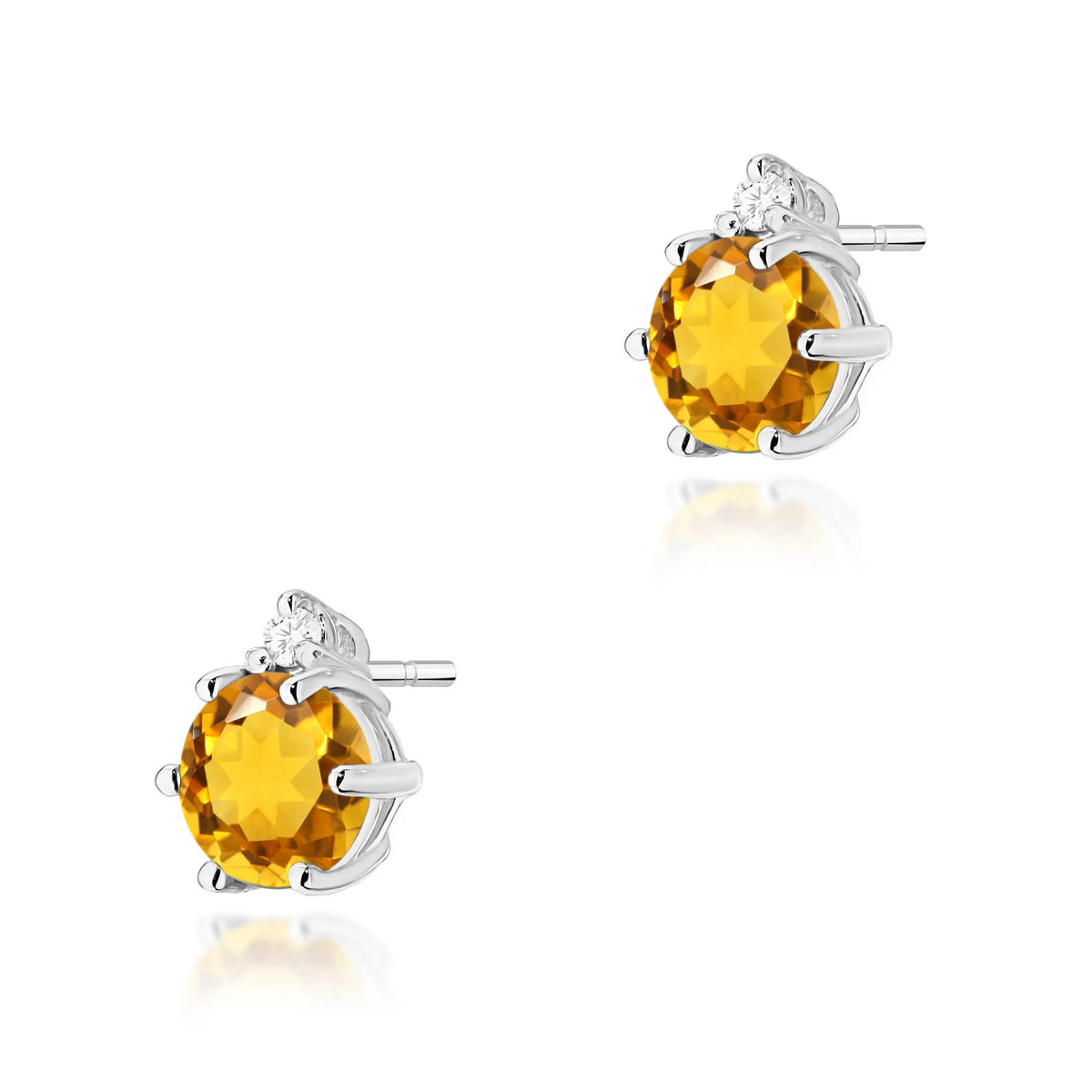 White Gold Earrings with 0.50 ct Citrines and 0.029 ct Diamonds | 585 (14k) White Gold Stud Earrings