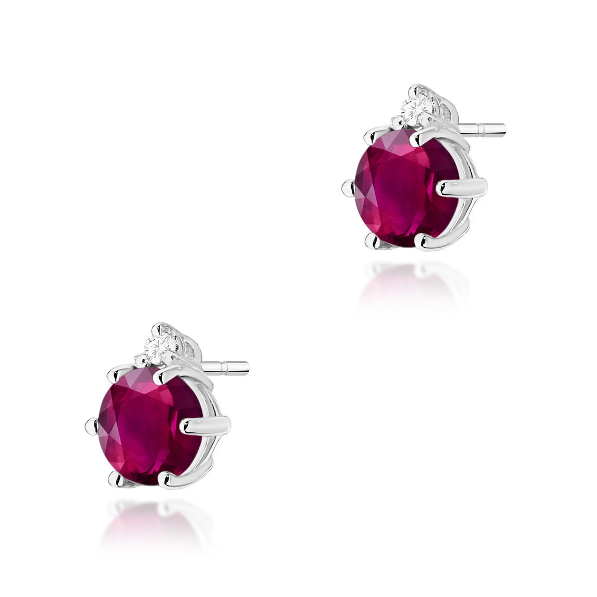 White Gold Earrings with 0.60 ct Rhodolites and 0.029 ct Diamonds | 585 (14k) White Gold Stud Earrings