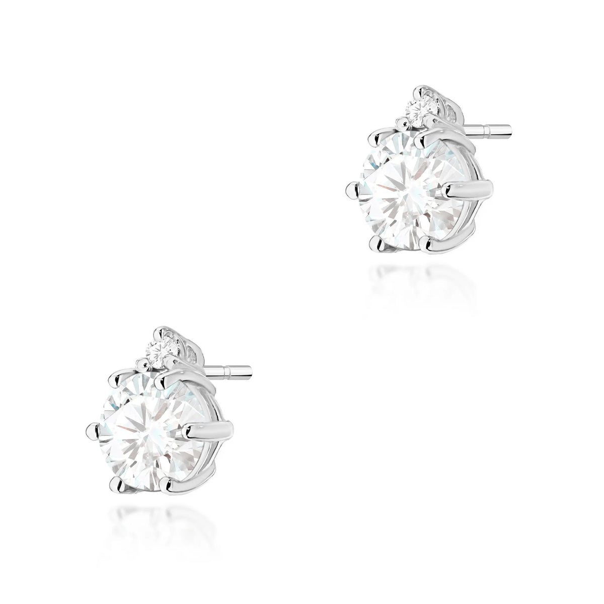 White Gold Earrings with 0.60 ct White Sapphires and 0.029 ct Diamonds | 585 (14k) White Gold Stud Earrings