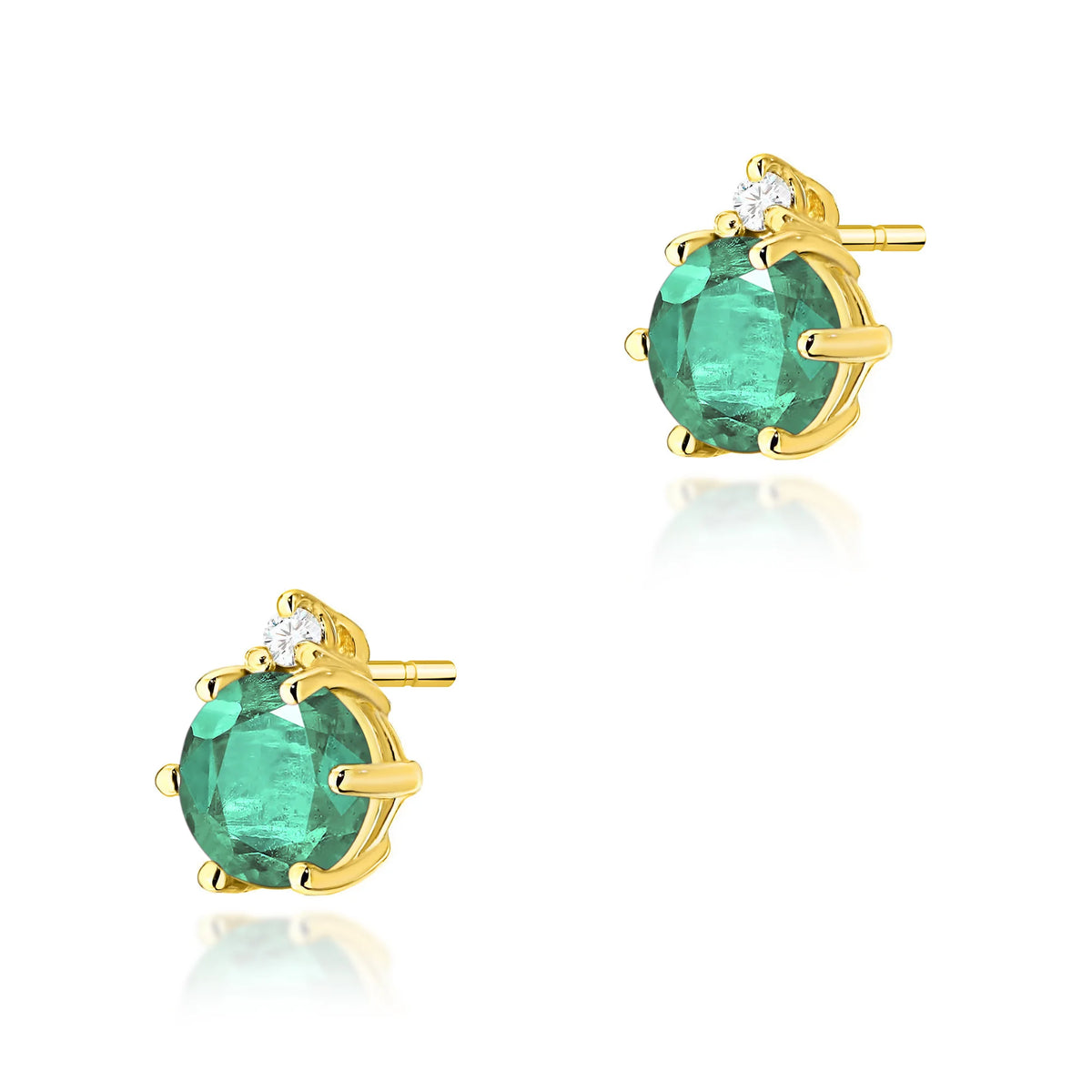 Gold Earrings with 0.50 ct Emeralds and 0.029 ct Diamonds | 585 (14k) Gold Stud Earrings