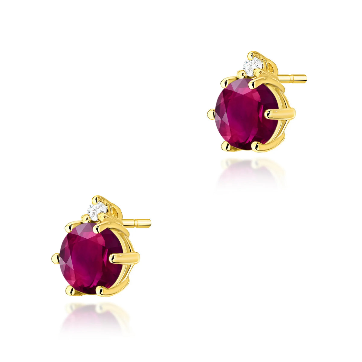 Gold Earrings with 0.60 ct Rhodolites and 0.029 ct Diamonds | 585 (14k) Gold Stud Earrings