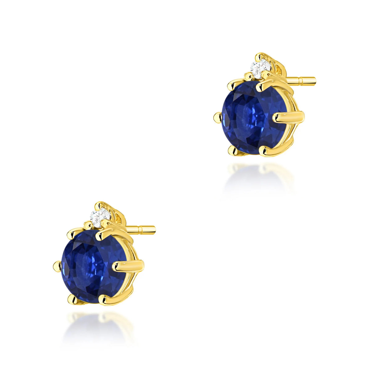Gold Earrings with 0.50 ct Sapphires and 0.029 ct Diamonds | 585 (14k) Gold Stud Earrings
