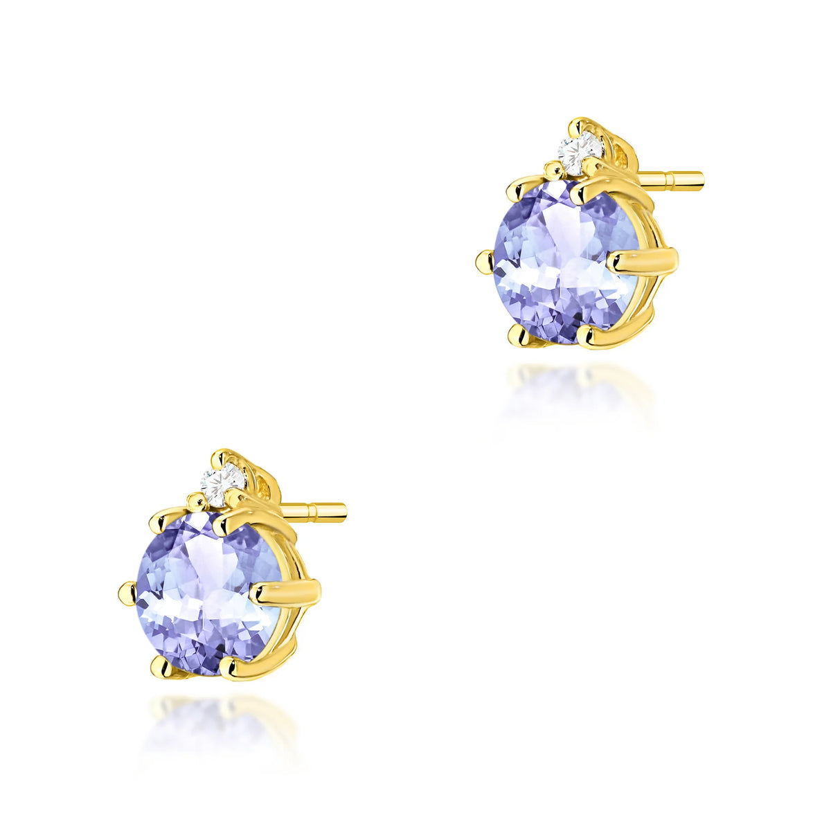 Gold Earrings with 0.50 ct Tansanites and 0.029 ct Diamonds | 585 (14k) Gold Stud Earrings