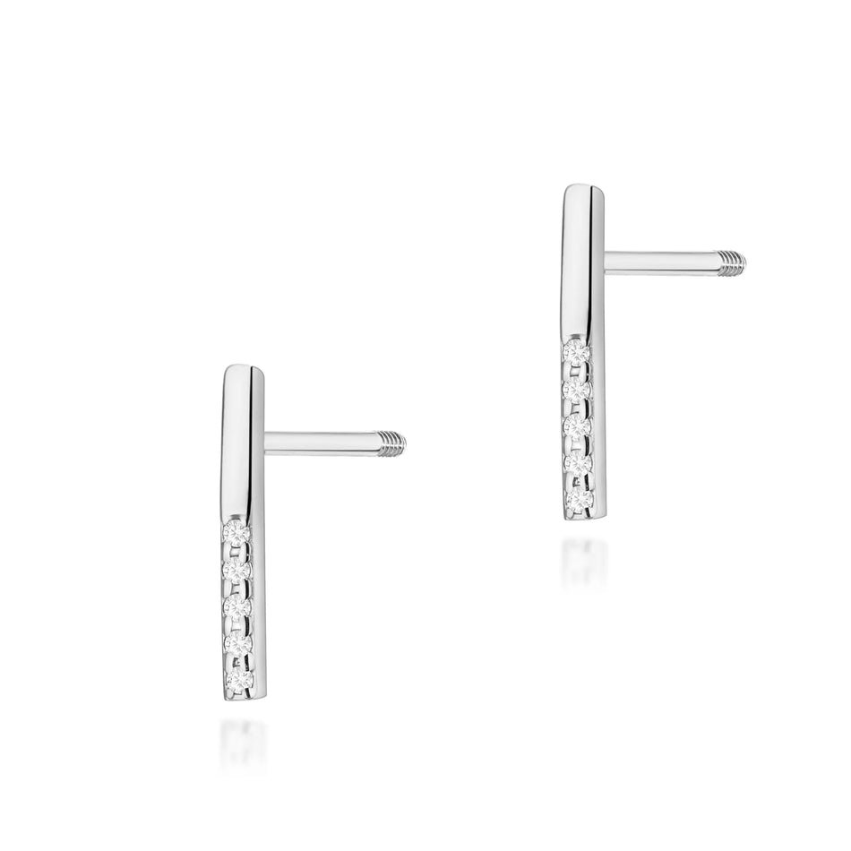 White Gold Earrings with 0.05 ct Diamonds | 585 (14k) White Gold Screw Back Stud Earrings