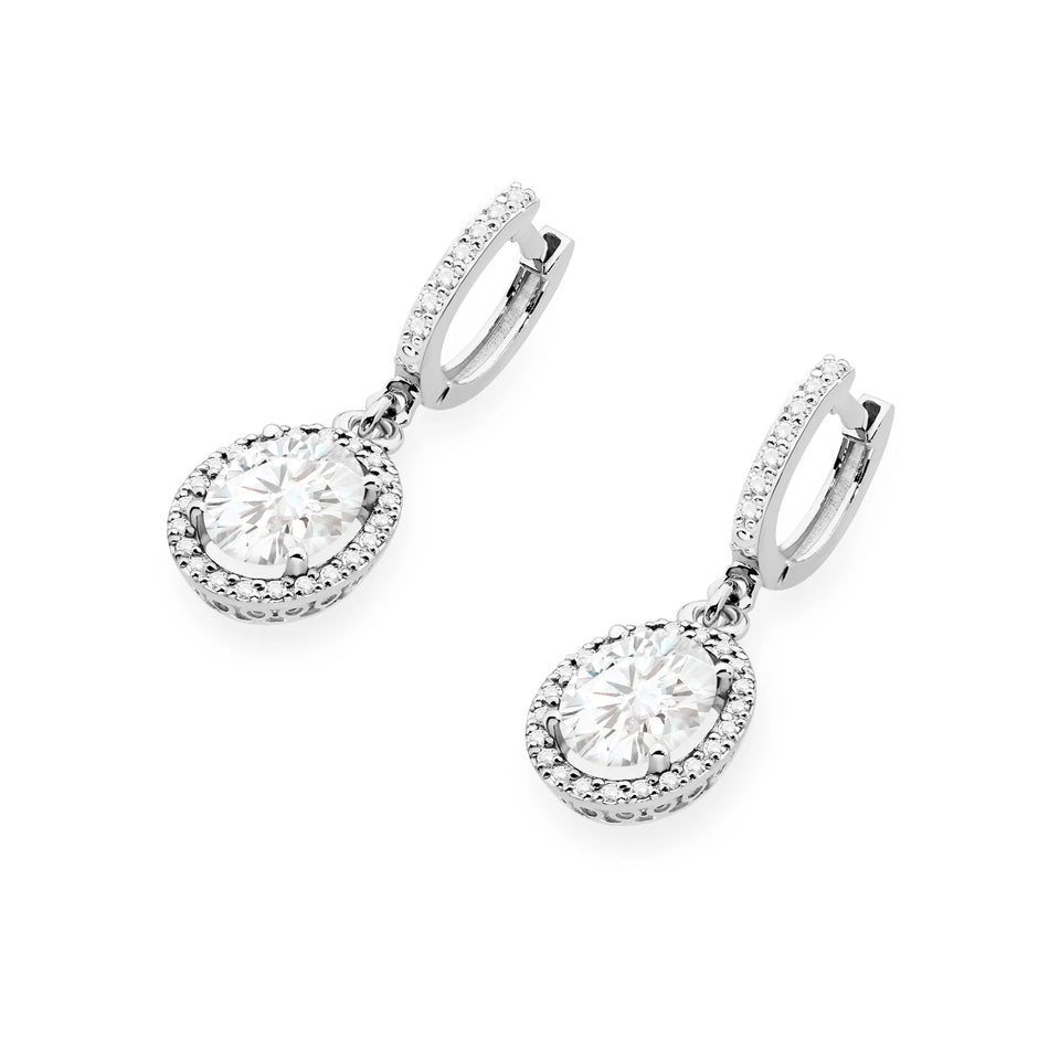 White Gold Earrings with 2 x 1.90 ct and 0.005 ct Lab-Grown Diamonds | 585 (14k) White Gold English Clasp Earrings