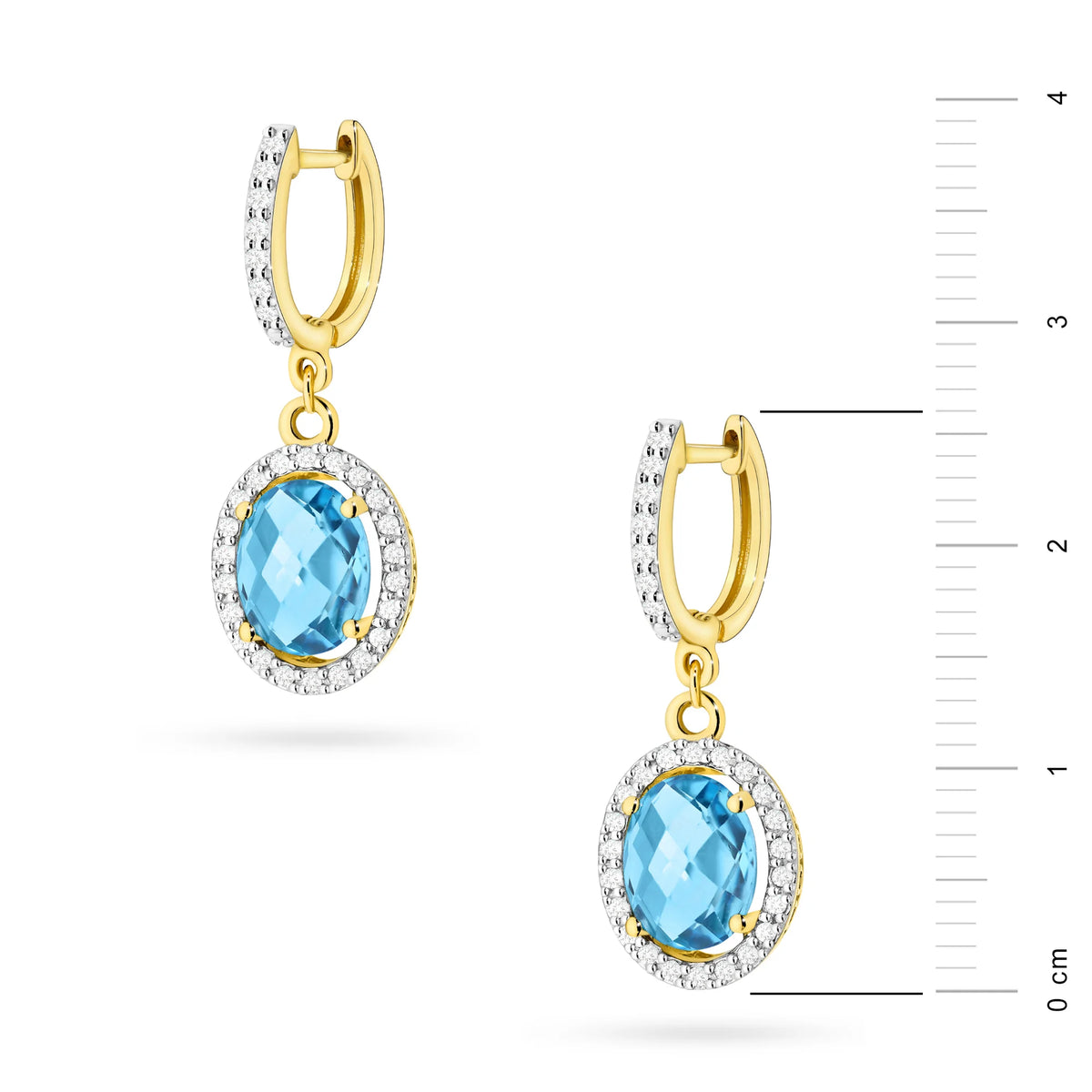Gold Earrings with 1.70 ct Topazes and 0.36 ct Diamonds | 585 (14k) Gold English Clasp Earrings