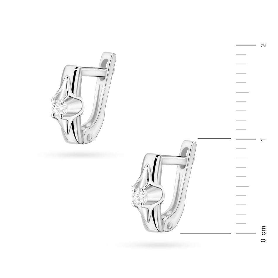 White Gold Earrings with 0.04 ct Diamonds | 585 (14k) White Gold English Clasp Earrings